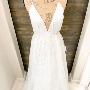 Lulu's Perfect Promise White Glitter Tulle Maxi Dress NWT Size Small